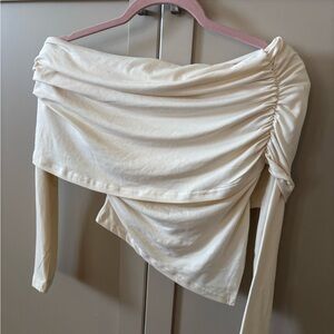 Cream Off-Shoulder Ruched Top